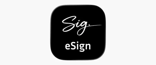 eSign app icon with a signature on a black tile