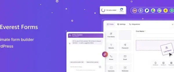 Everest Forms banner with the WordPress form builder interface