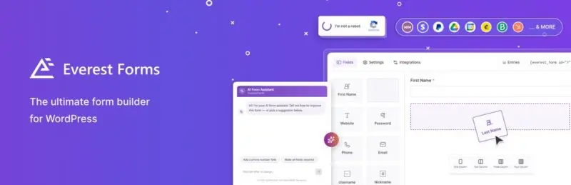 Everest Forms banner with the WordPress form builder interface