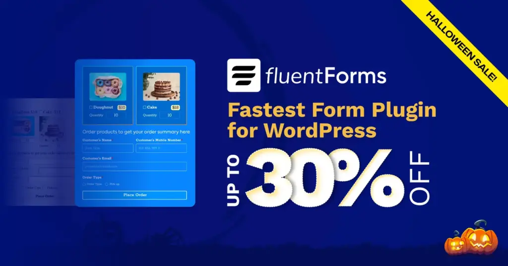 Fluent Forms Halloween sale banner