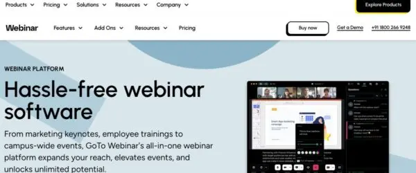 GoTo Webinar homepage describing its webinar platform