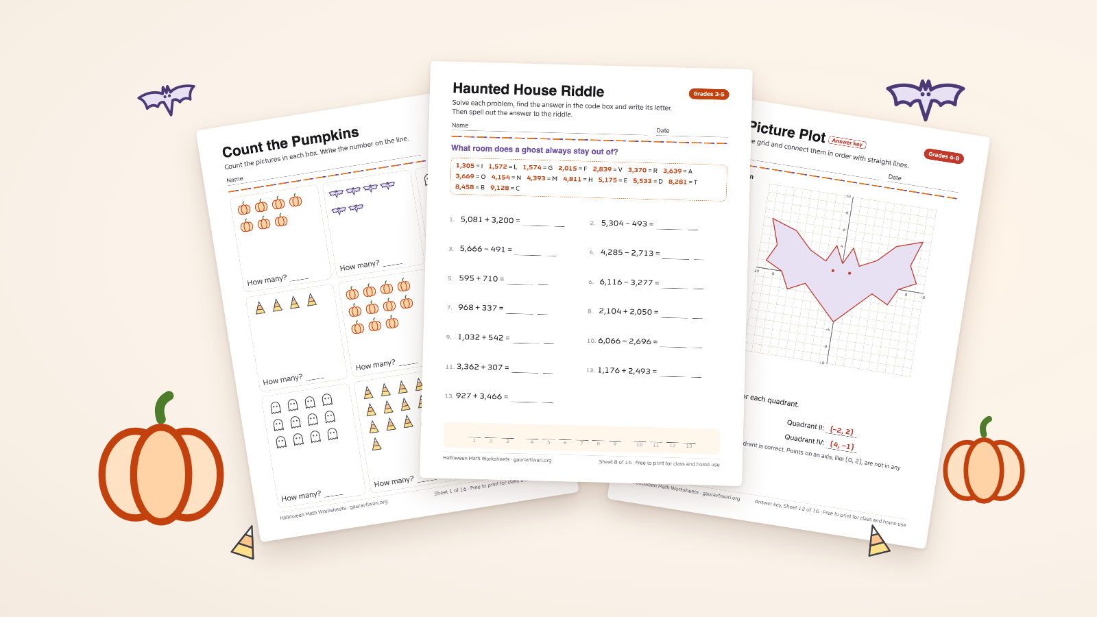 Free Halloween Math Worksheets With Answer Keys - Gaurav Tiwari