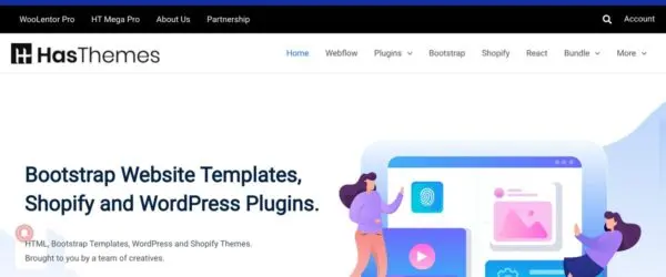 HasThemes homepage with WordPress and Shopify product illustrations