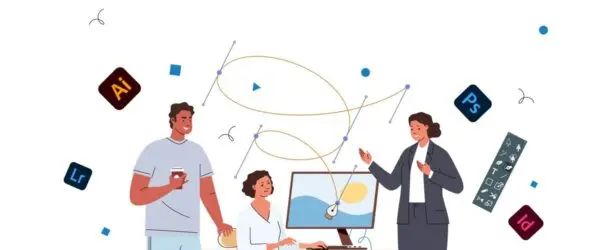 Inkydeals illustration of designers working with creative app icons