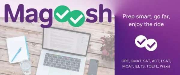 Magoosh test prep banner with a laptop and notebook