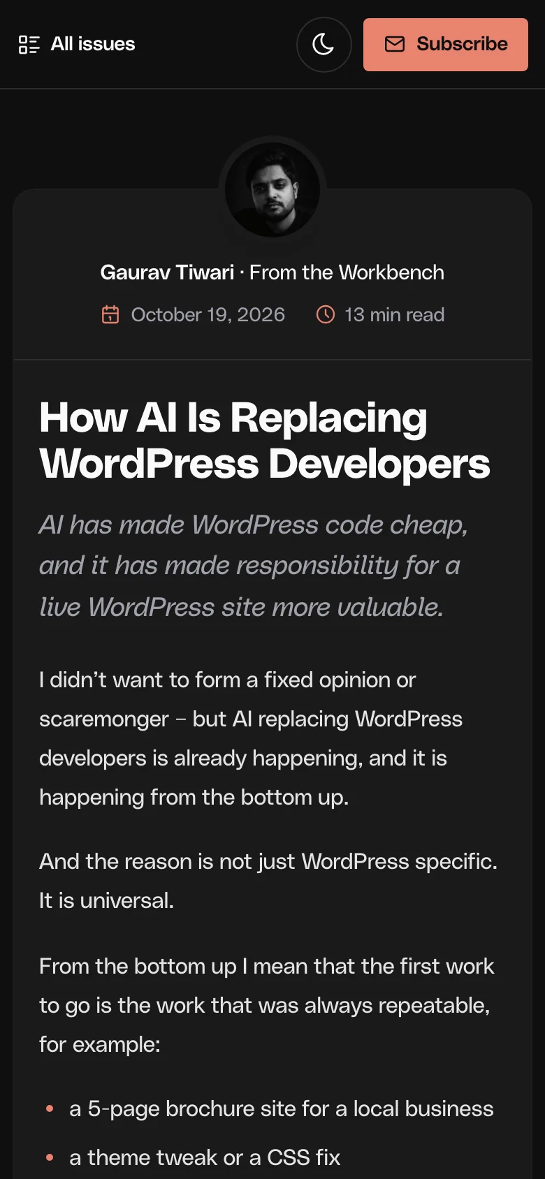 An issue page in dark mode on a phone