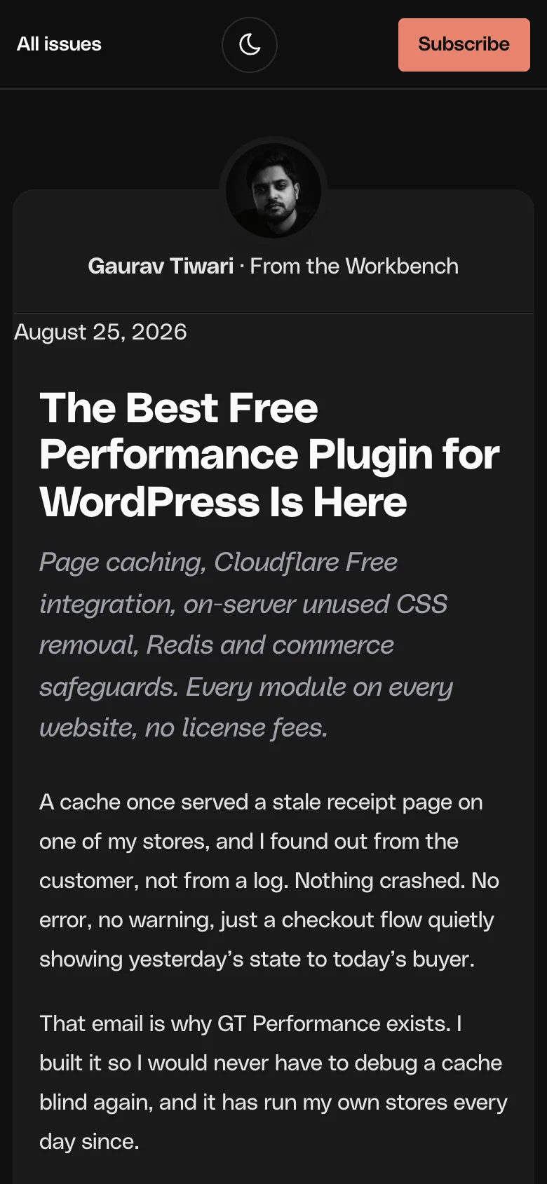 A MailerHive issue page on a phone in dark mode