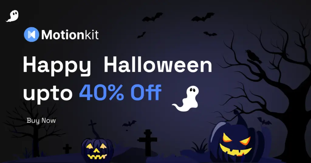 MotionKit Halloween sale banner: up to 40% off