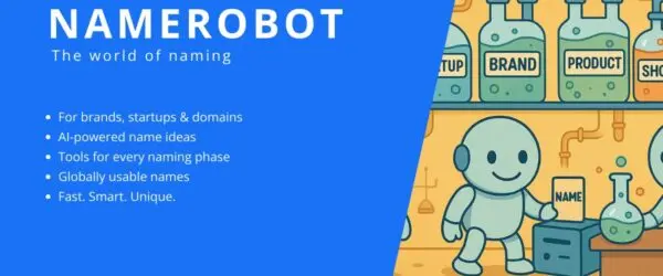 NameRobot naming tools illustration with robots and name bottles