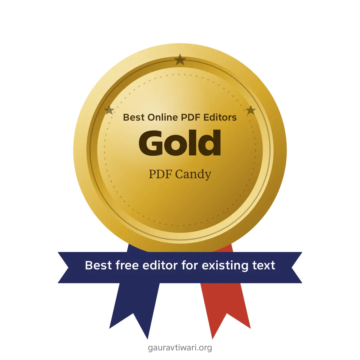 Gold award medal for PDF Candy: best free editor for existing text
