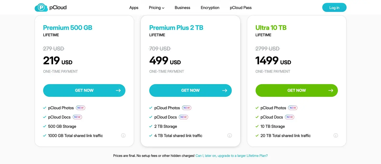 pCloud lifetime plans: Premium 500GB $219, Premium Plus 2TB $499 and Ultra 10TB $1,499 as one-time payments