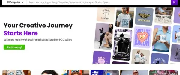 Placeit homepage with mockup and design templates