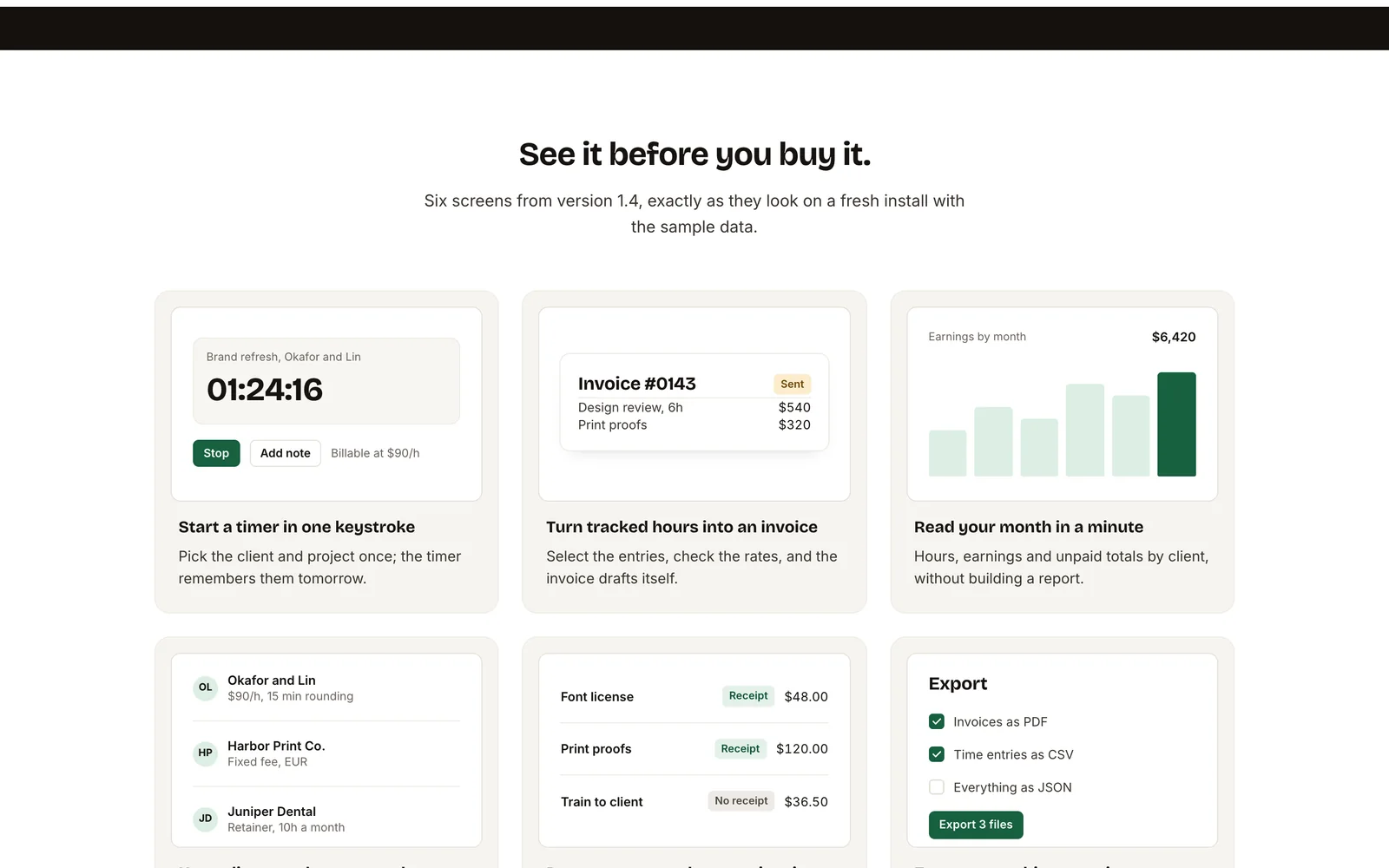 Quiet visual cards section: product screens in a three column grid on a white canvas.