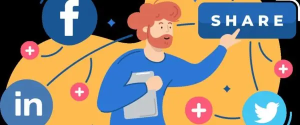 Revive Social illustration of a man sharing posts to social networks