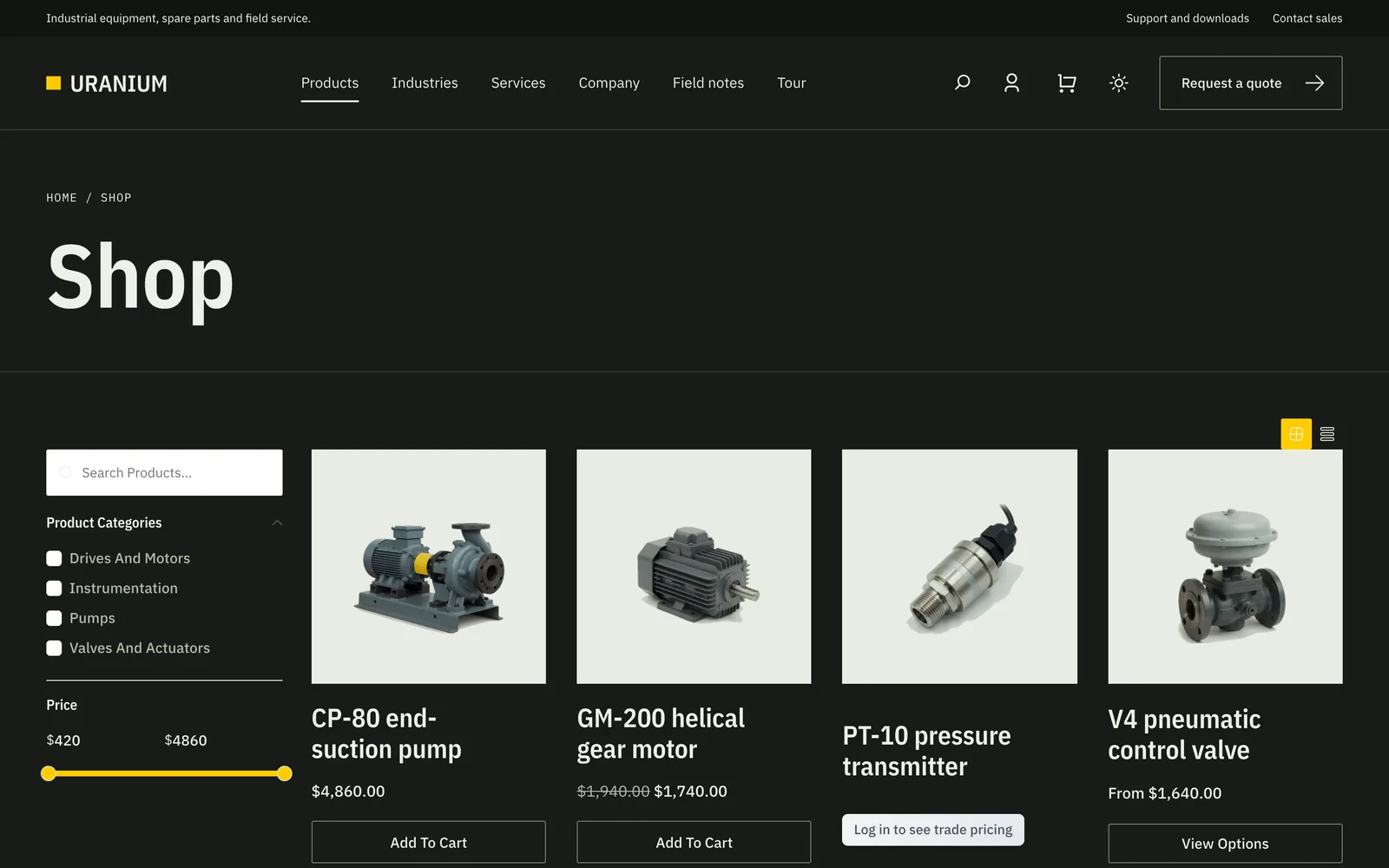 Uranium FluentCart shop in dark mode