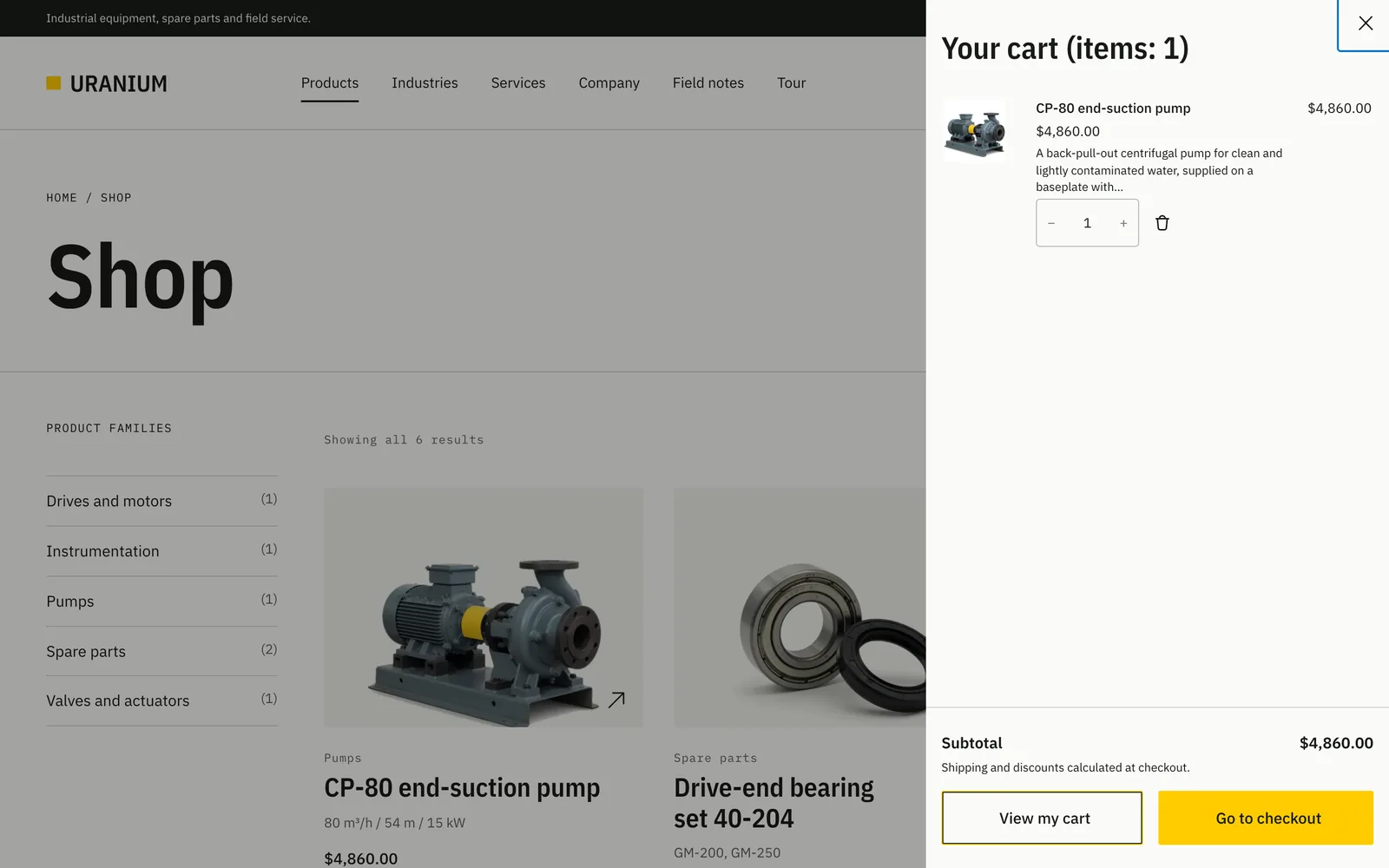 WooCommerce Mini-Cart drawer open on Uranium