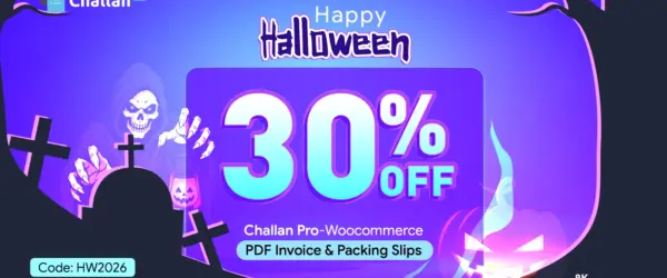 Challan Pro Halloween sale banner: 30% off every Challan Pro plan with code HW2026: $48/year instead of $69 (1 site), or $155 lifetime instead of $221.