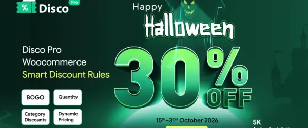 Disco Pro Halloween sale banner: 30% off every Disco Pro plan with code HW2026: $48/year instead of $69 (1 site), or $74 lifetime instead of $106.