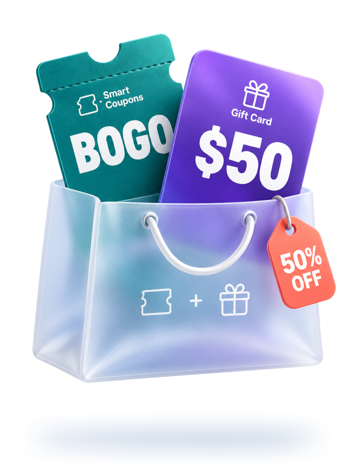 WebToffee Smart Coupons and Gift Cards bundle with a 50% off tag