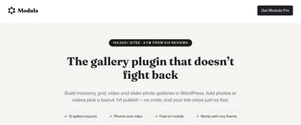 Modula homepage for its WordPress gallery plugin