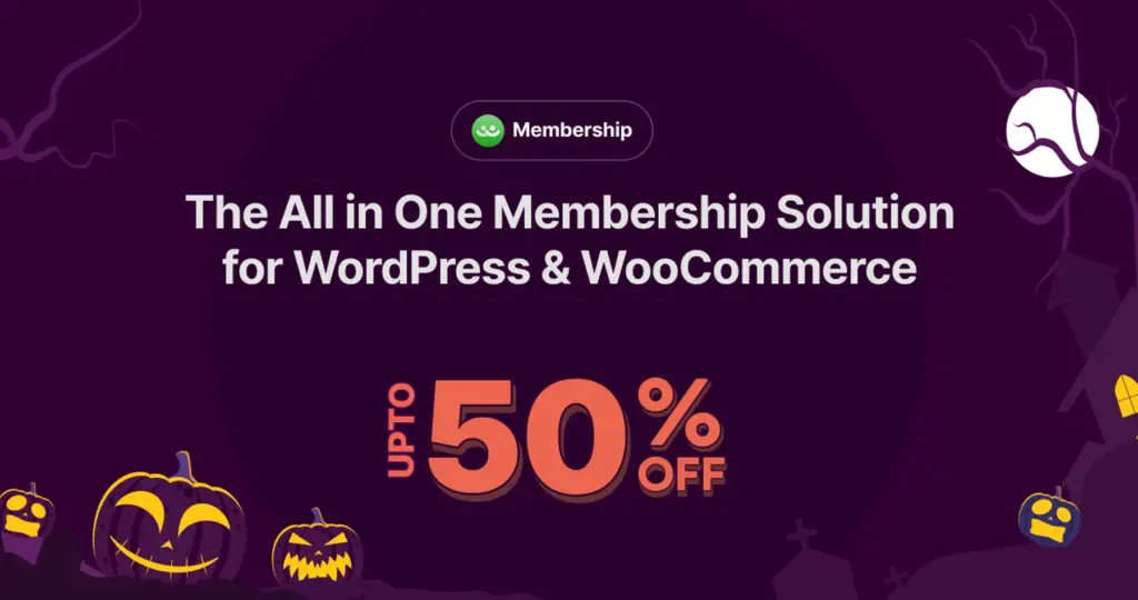 MemberHub Halloween sale banner: 50% off the MemberHub Enterprise lifetime license: $75 once instead of $149, unlimited sites, no code needed.