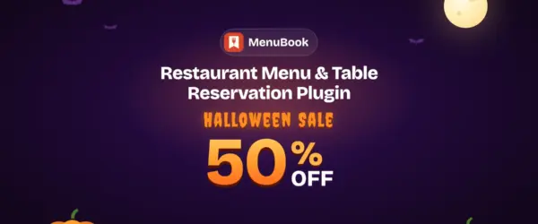 MenuBook Halloween sale banner: 50% off the MenuBook Enterprise lifetime license: $55 once instead of $109, unlimited sites, no code needed.