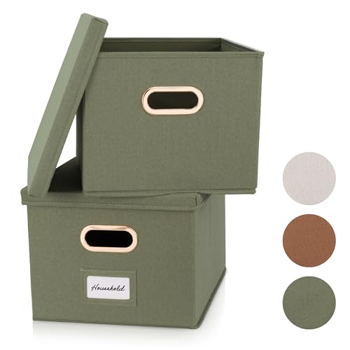 ZICOTO Decorative File Organizer Box Set of 2 with Collapsible Linen Design