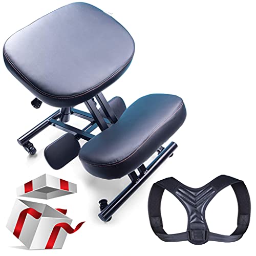 MediChair Kneeling Chair – Cross Legged Posture Chair – Comfortable and Ergonomic Office Chair – Side Back and Front Wheel Movement – Reduce Pain and Improve Posture – Posture Corrector Included