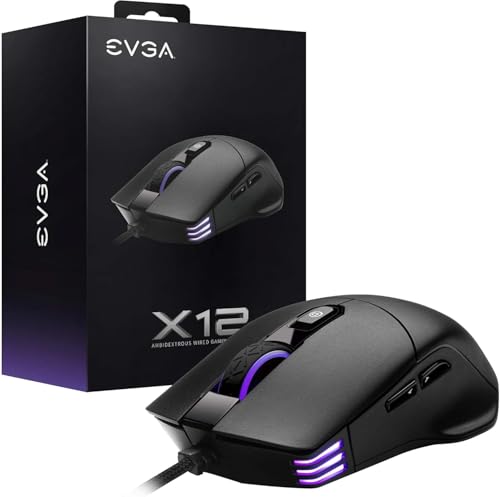 EVGA X12 Gaming Mouse, 8K Hz Polling Rate, Wired, Dual Sensor, 16,000 DPI, 5 Profiles, 8 Buttons, Ambidextrous, Lightweight, RGB