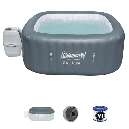 Coleman SaluSpa AirJet 4-6 Person Inflatable Hot Tub, Square Portable Outdoor Spa with 114 AirJets and Insulated Cover, Gray