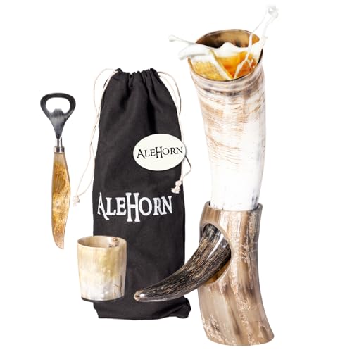 AleHorn 12oz Viking Drinking Horn - Genuine Ox Horn Mug for Beer and Mead