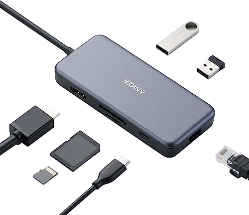 Anker USB C Hub Adapter PowerExpand+ 7-in-1 USB C Hub with 4K USB C to HDMI 60W Power Delivery 1Gbps Ethernet 2 USB 3.0 Ports SD and microSD Card Readers for MacBook Pro and Other Laptops