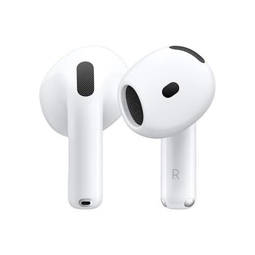 Apple AirPods 4 Wireless Earbuds, Bluetooth Headphones, Personalized Spatial Audio, Sweat and Water Resistant, USB-C...