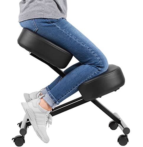 Ergonomic Kneeling Chair Adjustable Stool for Home and Office - Improve Your Posture with an Angled Seat - Thick Comfortable Moulded Foam Cushions - Brake Casters