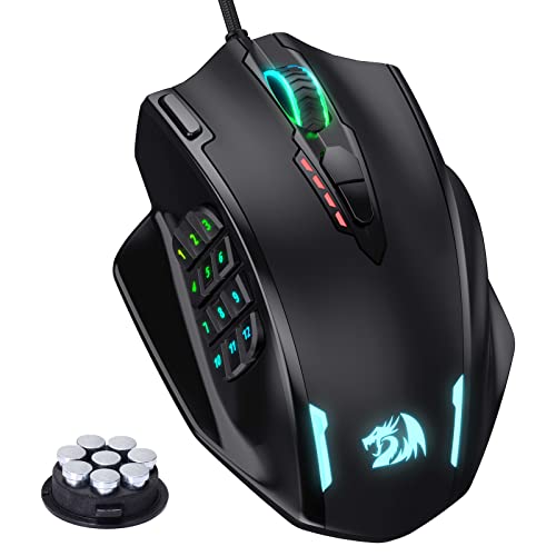 Redragon M908 Impact RGB LED MMO Gaming Mouse with 12 Side Buttons, 12,400 DPI, 18 Programmable Macro Shortcuts, Ergonomic Comfort Grip