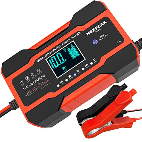 NEXPEAK NC201 10-Amp Smart Trickle Charger 12V/24V with Temp Compensation
