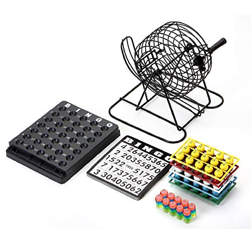 Win SPORTS Bingo Game Set with 8-Inch Metal Cage and 75 Multicolored Balls