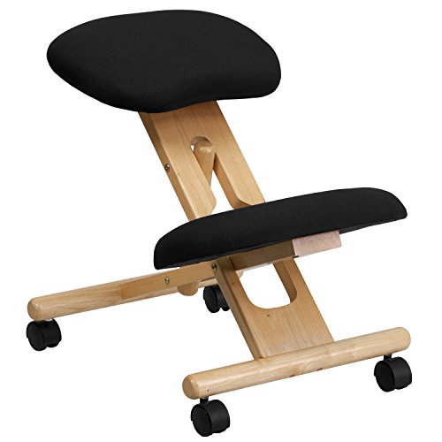 Flash Furniture Posey Mobile Wooden Kneeling Office Chair for Improved Posture Height-Adjustable Ergonomic Office Kneeling Chair Natural/Black