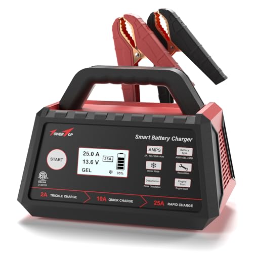 TowerTop 2/10/25 Amp 12V Smart Battery Charger with Engine Start and Winter Mode
