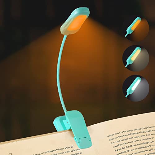 Eslas Clip-On Book Light with 3 Color Temperatures, 70-Hour Battery and Blue Light Filter