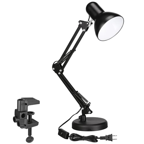 TORCHSTAR Metal Desk Lamp with Clamp, Swing Arm, Adjustable Gooseneck