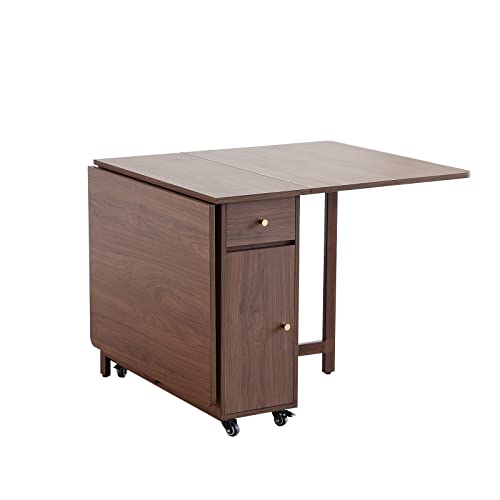 COMUHOME Extendable Drop Leaf Foldable Dining Table with 2 Drawers and 4 Wheels for Living Room Kitchen Farmhouse...