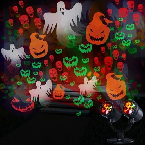 Toodour Halloween Projector Lights, Double Head Dynamic Projector with Timer