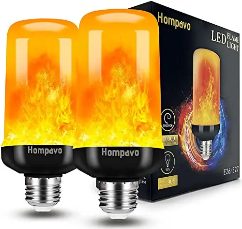 Hompavo LED Flame Light Bulbs, E26, 4 Modes with Upside-Down Effect, 2 Pack