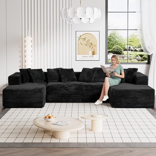 ONEMMLION Modular Sectional Sofa Cloud Couch, 131" Black Boneless Couches for Living Room, Comfy Deep Seat Plush...