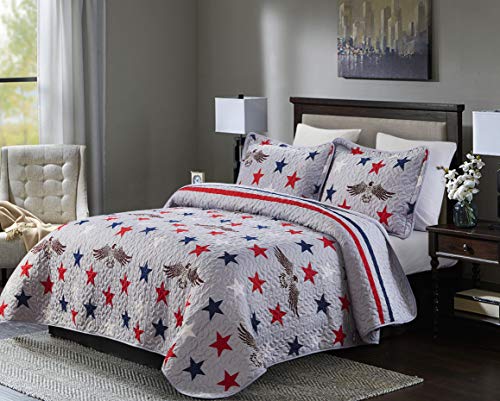 Lorient Home 3 Piece Patriotic Oversized Full/Queen Quilt Set- America The Beautiful