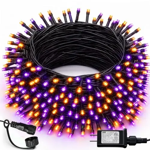 Dazzle Bright Halloween 300 LED String Lights, 100 ft, Purple and Orange, 8 Modes