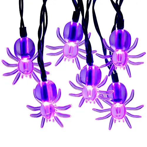 RECESKY 2 Pack 20 LED Purple Spider String Lights with Timer, Battery Powered