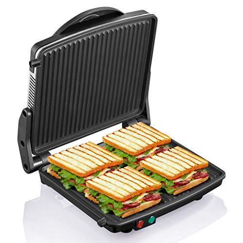 Panini Press Grill, Yabano Gourmet Sandwich Maker Non-Stick Coated Plates 11" x 9.8", Opens 180 Degrees to Fit Any...