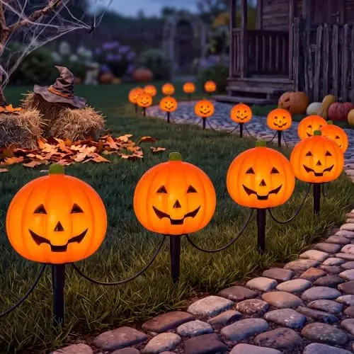 GOOTHY Halloween Pumpkin Pathway Lights, 7 ft with 4 LED Stakes